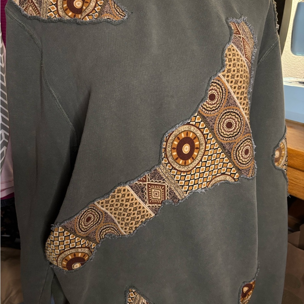 Unique Olive Green Patchwork Sweatshirt - image 2
